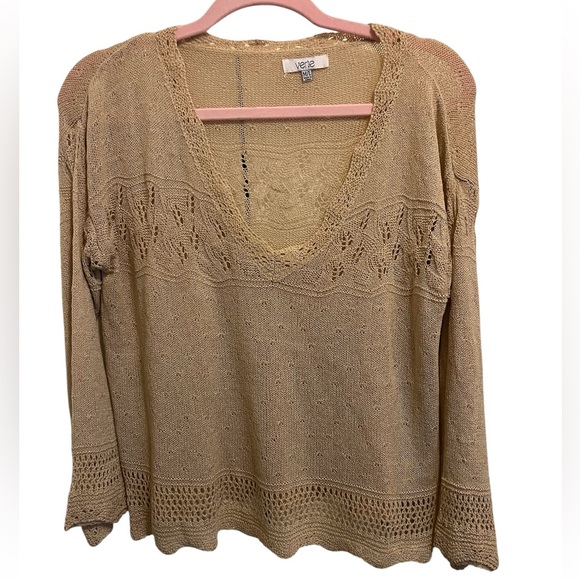 Verte M/L Beige Loose Open Knit Sheer Top - Picture 1 of 8